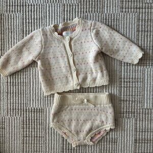 Cat & Jack Cream and Pink Knit Baby Cardigan and Bloomers Set